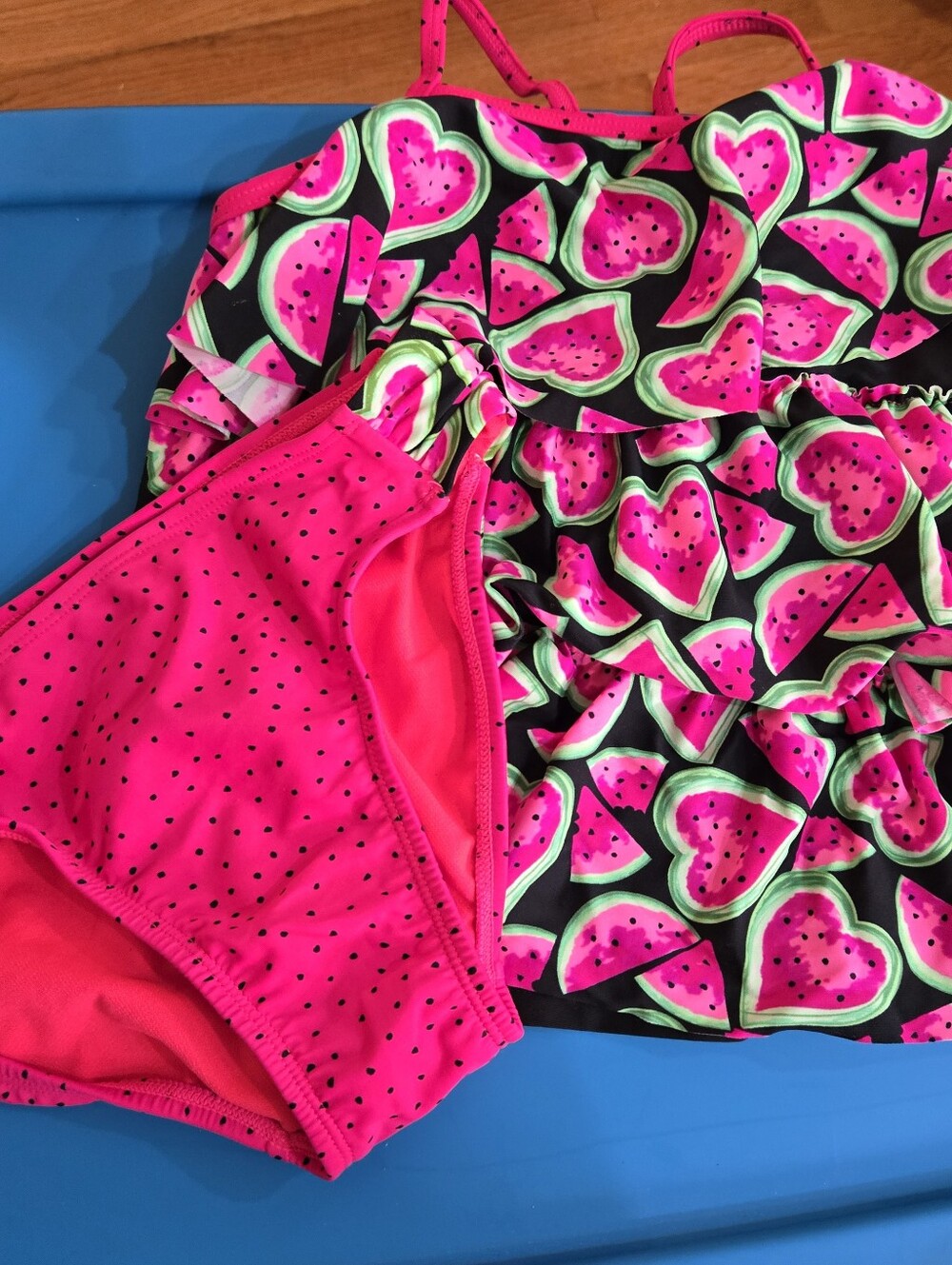 wonder nation Pink & Green Watermelon-Print Ruffle Tankini Set